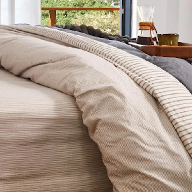 Thread Office Grey Yarn Dye Reversible Stripe Duvet Cover Set