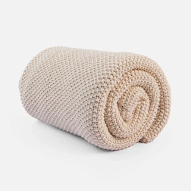 Thread Office Ivory Knitted Cotton Throw, 180cm x 200cm