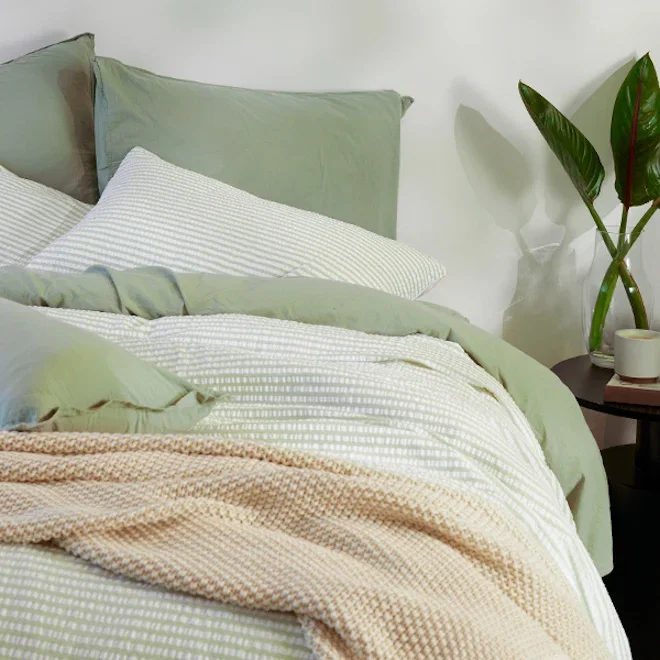 Thread Office Striped Sage Seersucker Duvet Cover Set