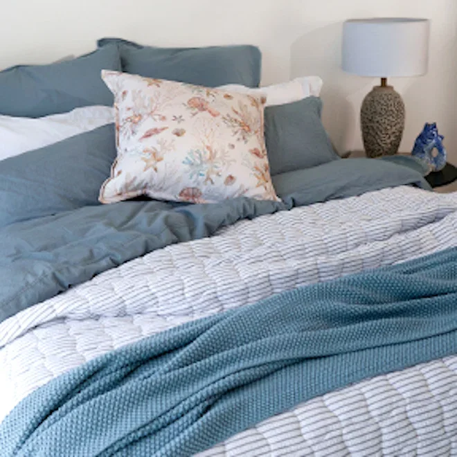 Thread Office Smoke Blue Seersucker Stripe Quilt Set, 3-Piece