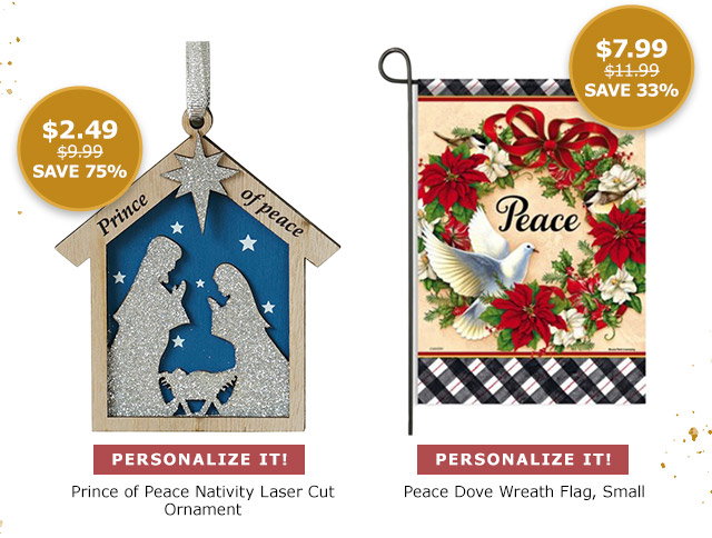 Prince of Peace Nativity Laser Cut Ornament | Peace Dove Wreath Flag