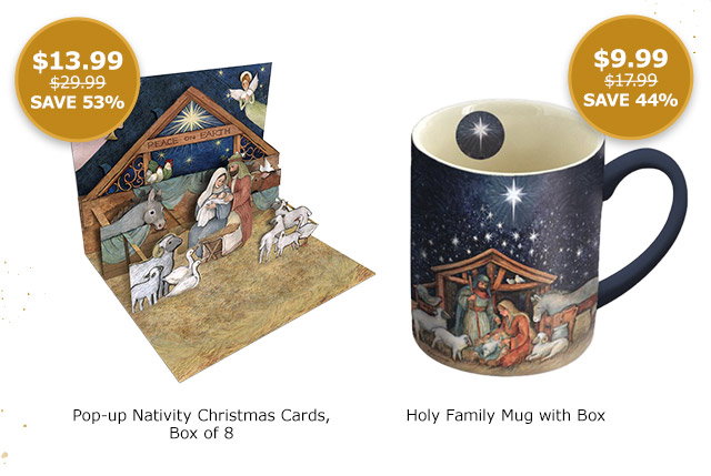 Pop-Up Nativity Christmas Cards, box of 8 | Holy Family Mug with Box