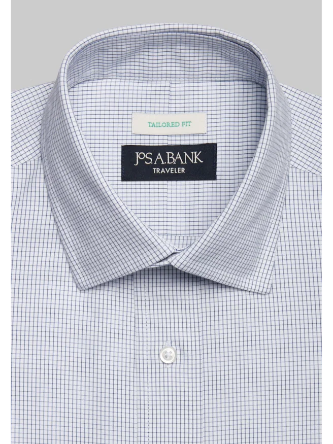 Traveler® Collection Tailored Fit Spread Collar Mini Check Dress Shirt