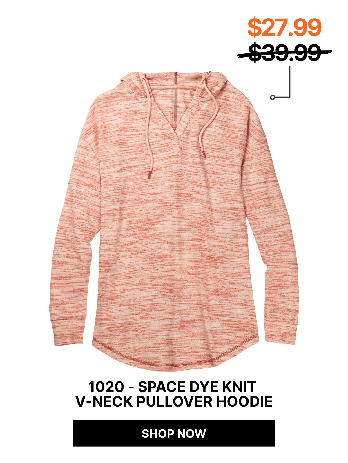 Women's Space Dye Knit V-Neck Pullover Hoodie