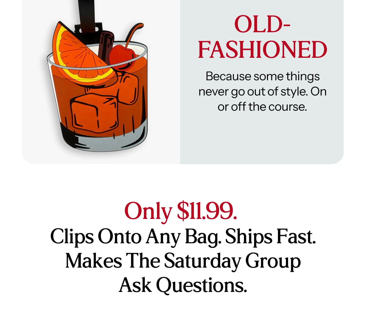 12 styles in the collection. All from Logie Joe's Golf. All built to clip onto any bag, travel tag, or gear you want to give a little more personality.  The kind of thing you grab one of and end up grabbing three.