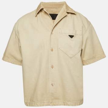 Beige Denim Short Sleeve Shirt