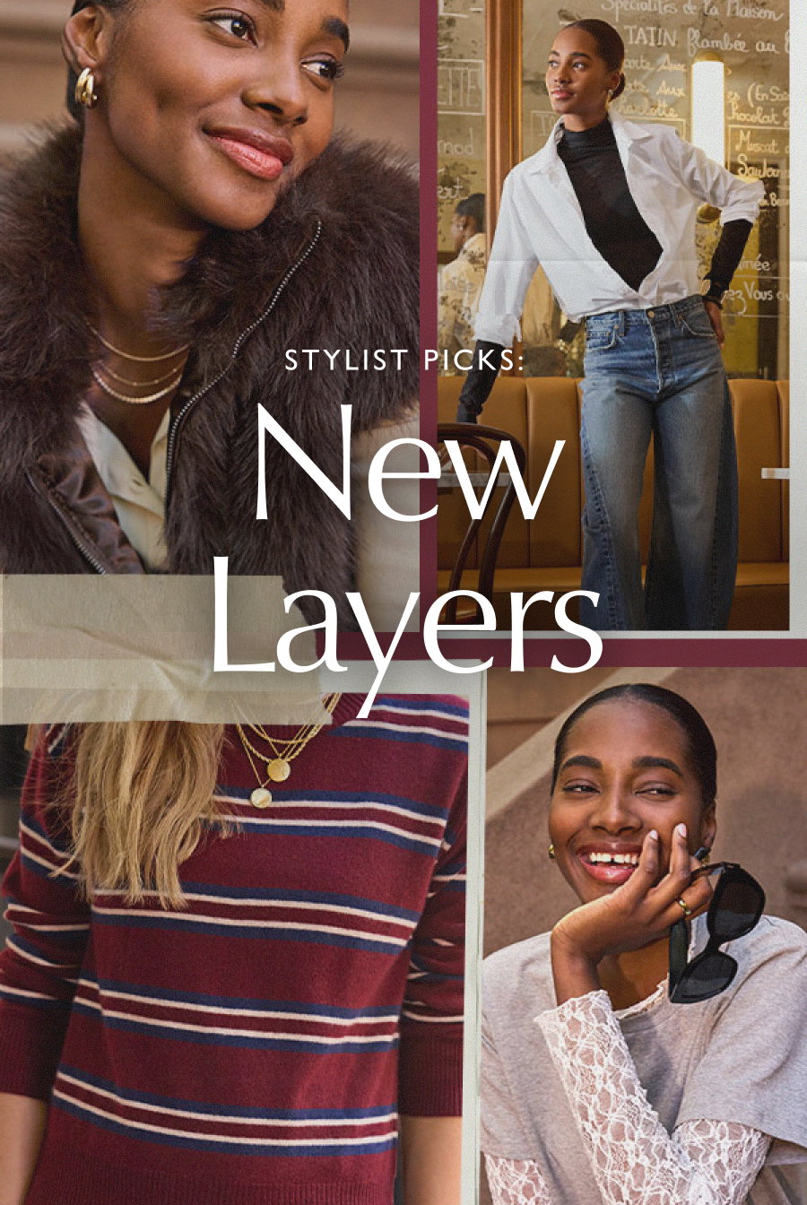 Stylist Picks: New Layers. Grid of images of layered looks available at EVEREVE.