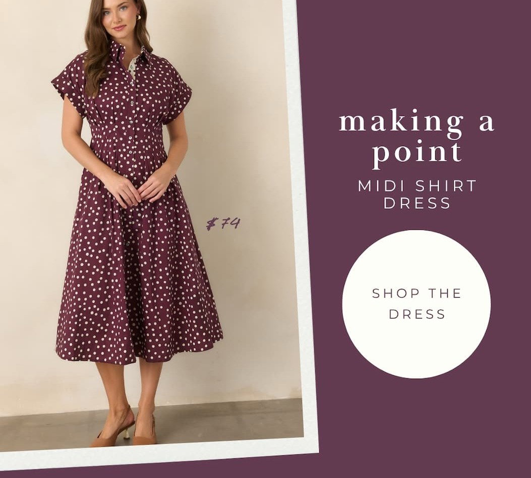 "Making a point midi shirt dress. Shop the dress."