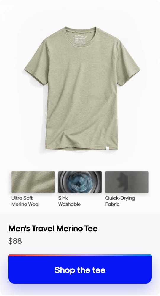 Men's Travel Merino Tee in Linen, $88