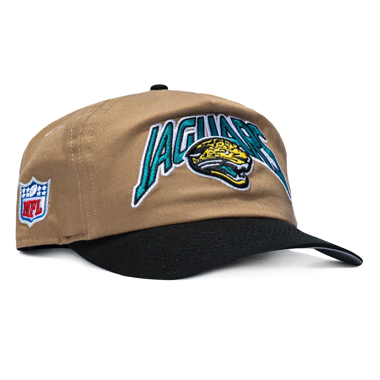 Image of New Era 19Twenty Jacksonville Jaguars Vintage Logo Snapback Pre-Curved Hat - Khaki, Black