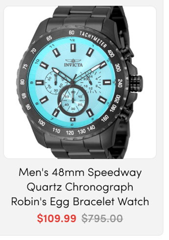 INV-50563 | Invicta Men's 48mm Speedway Quartz Chronograph Robin's Egg Blue Coin Edge Bracelet Watch