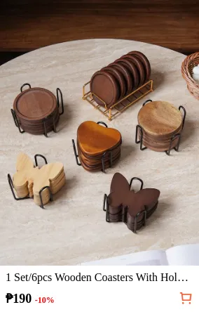 1 Set/6pcs Wooden Coasters With...