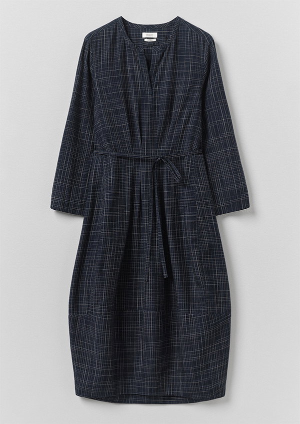 Space Dyed Indigo Check Dress