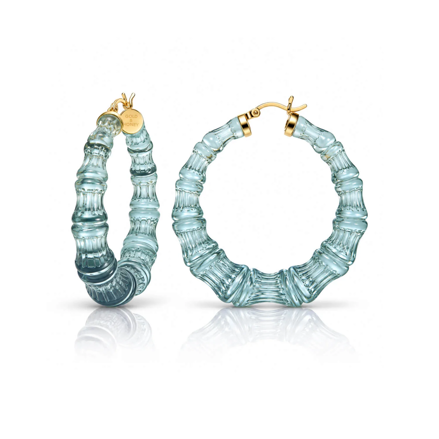 Image of Fall Teal Lucite Bamboo Hoop Earrings