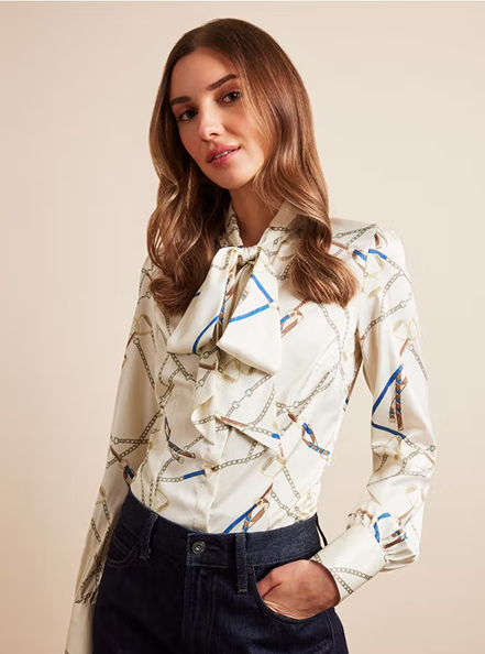 Cream & Gold Chains Pussybow Blouse