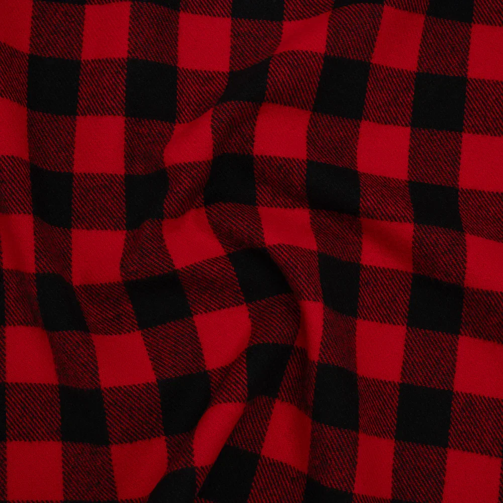 Image of Yarn-Dyed Cotton Twill Flannel - Small Red and Black Buffalo Check - Deadstock