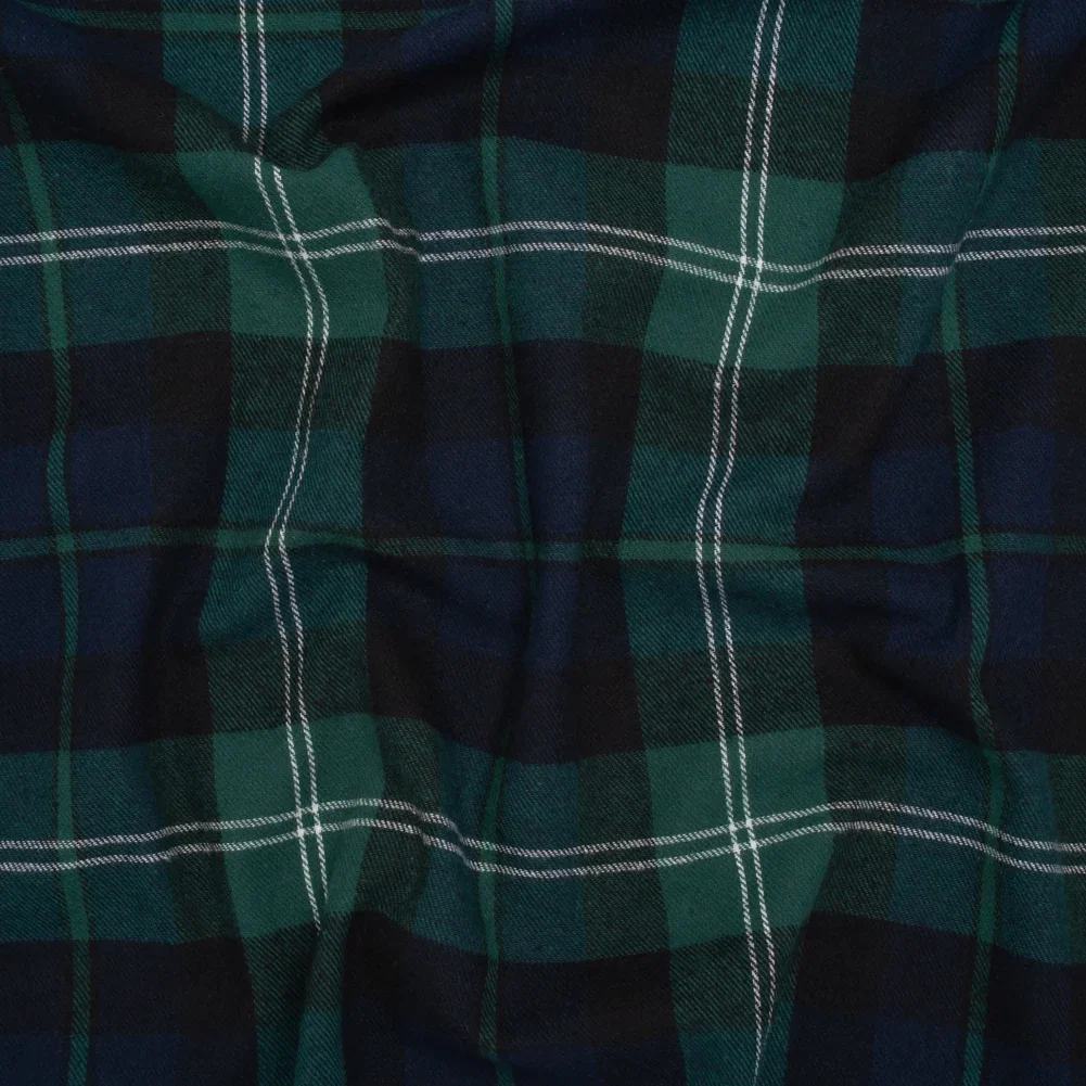 Image of Yarn-Dyed Cotton Twill Flannel - Green, Black and Blue Black Watch Plaid