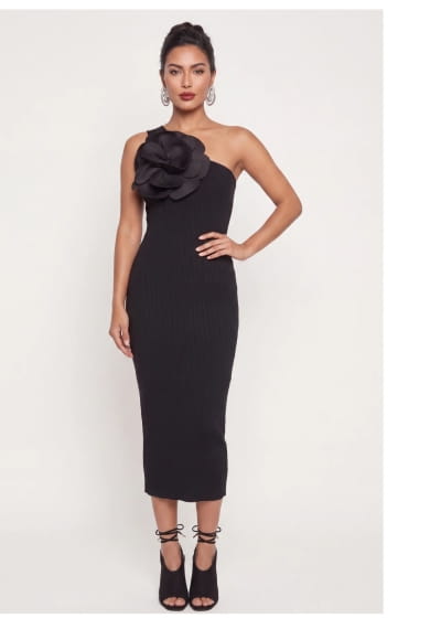 Shop 3D Flower Detail One Shoulder Sweater Dress