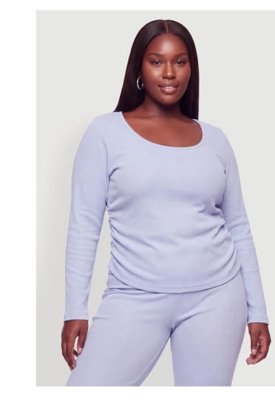 Shop Plus Size Side Ruched Long Sleeve Scoop Neck Top