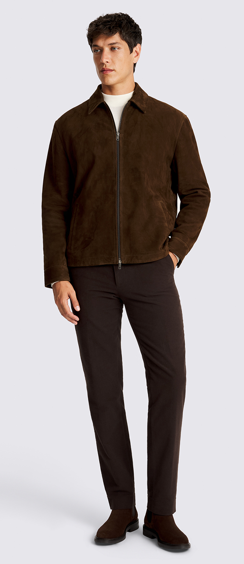 Dark Chestnut Suede Zip Jacket