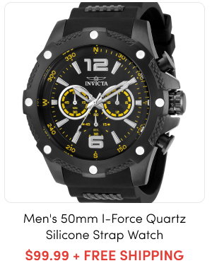 INV-34021 INVICTA Men's 50mm I-Force Quartz Chronograph Silicone Strap Watch – $99.99 + FREE SHIPPING