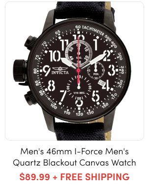INV-1517 INVICTA Men's 46mm I-Force Men's Quartz Chronograph Blackout Canvas Strap Watch – $89.99 + FREE SHIPPING
