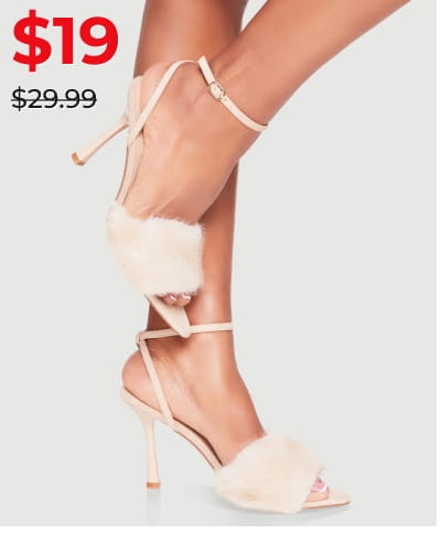 Shop Faux Fur Band Ankle Strap Peep Toe High Heels