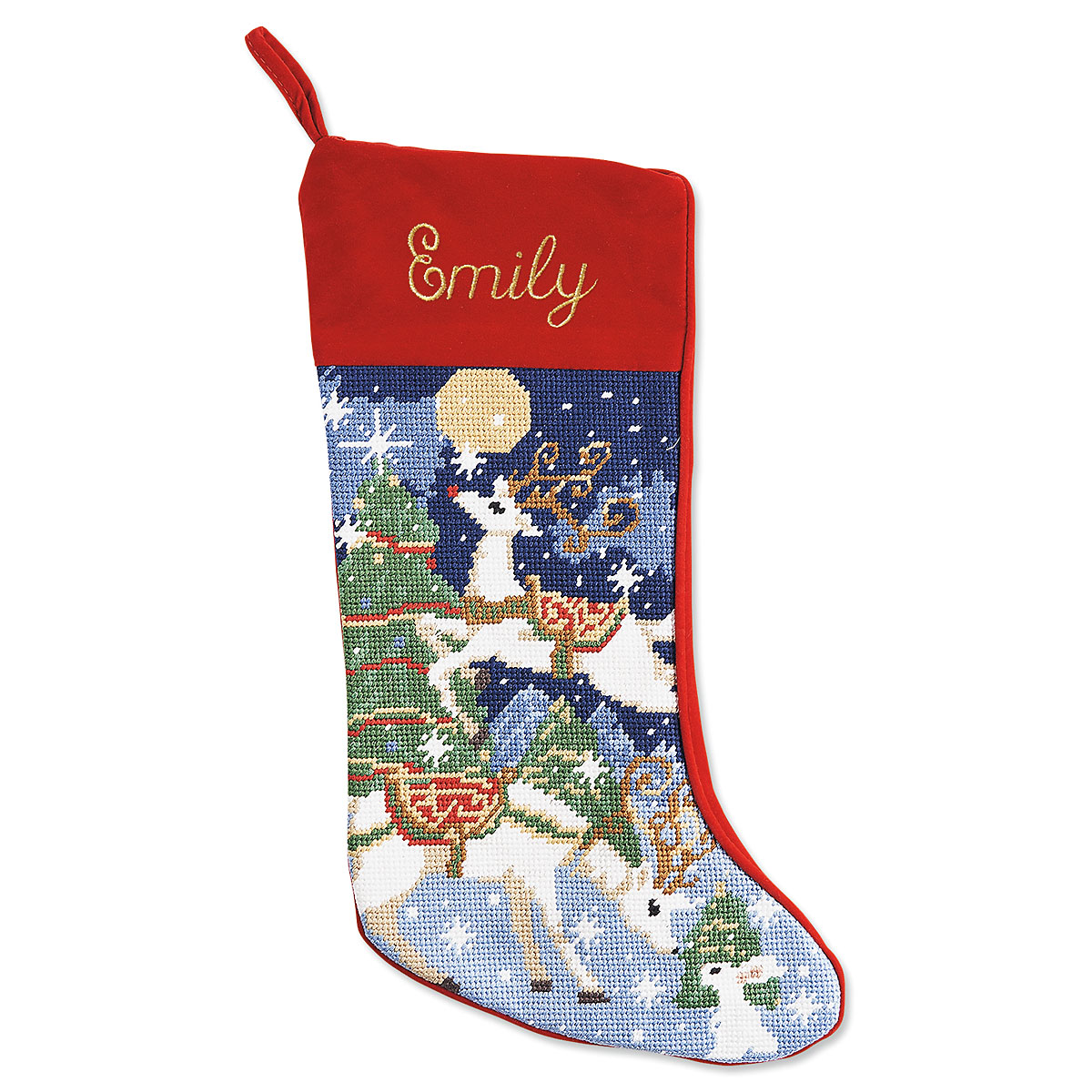Image of Reindeer Heirloom Needlepoint Personalized Christmas Stocking