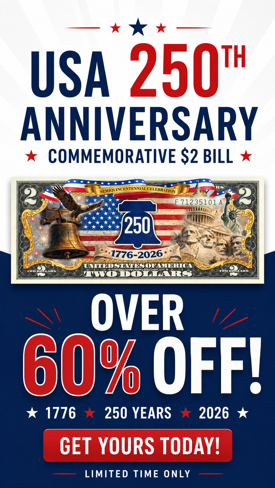 The USA 250th Anniversary Commemorative $2 Bill