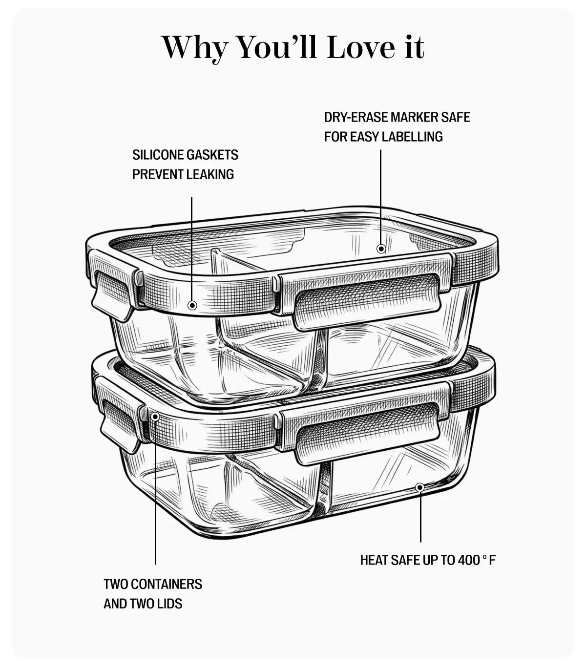Sur La Table Divided Glass Storage Containers, 4-Piece Set