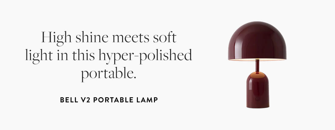 Bell V2 Portable Lamp: High shine meets soft light in this hyper-polished portable.