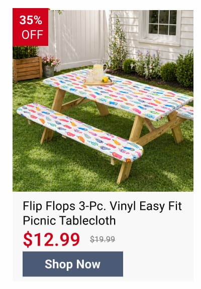 Flip Flops 3-Pc. Vinyl Easy Fit Picnic Tablecloth