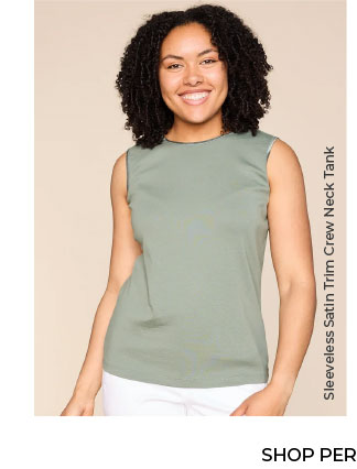 Missy Sleeveless Satin Trim Crew Neck Perfect Tank