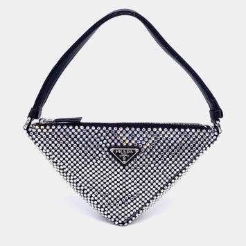 Black Crystals and Satin Pouch