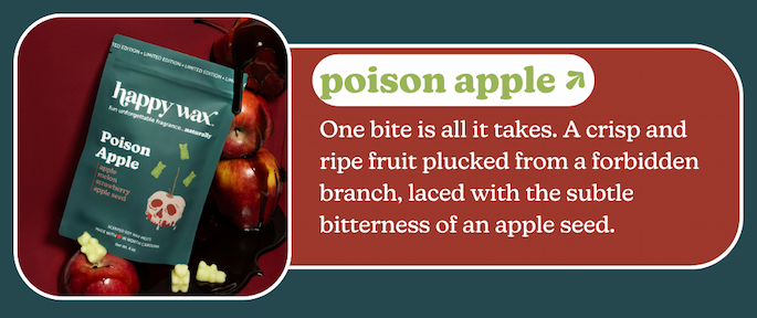 poison apple: One bite is all it takes. A crisp and ripe fruit plucked from a forbidden branch, laced with the subtle bitterness of an apple seed.