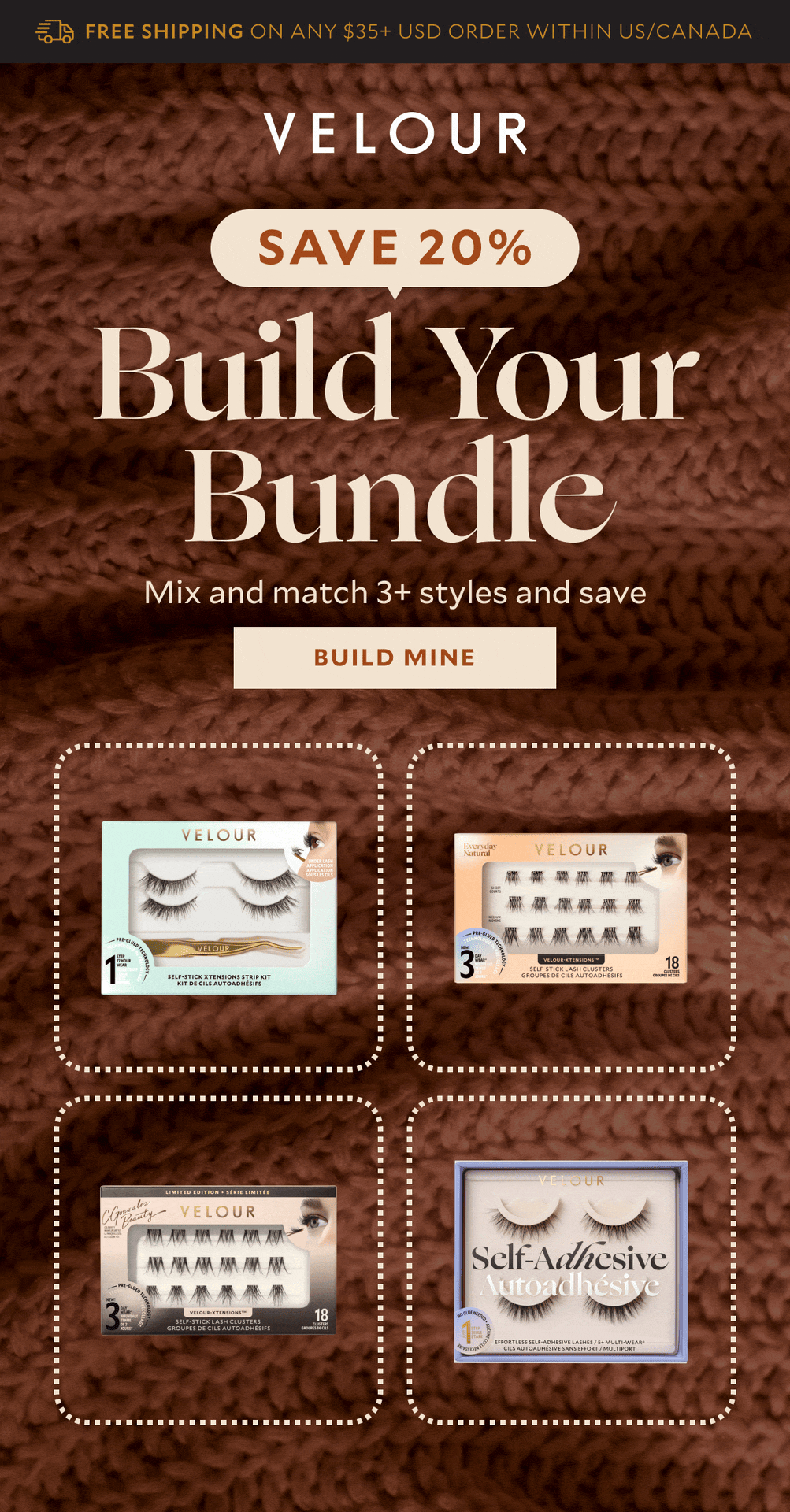  SAVE 20%​ Header: Build Your Bundle​ Subheader: Mix and match 3+ styles and save​
