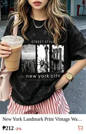 New York Landmark Print Vintage...
