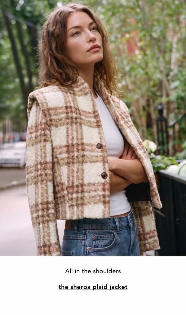 Shoulder Pad Collarless Plaid Coat