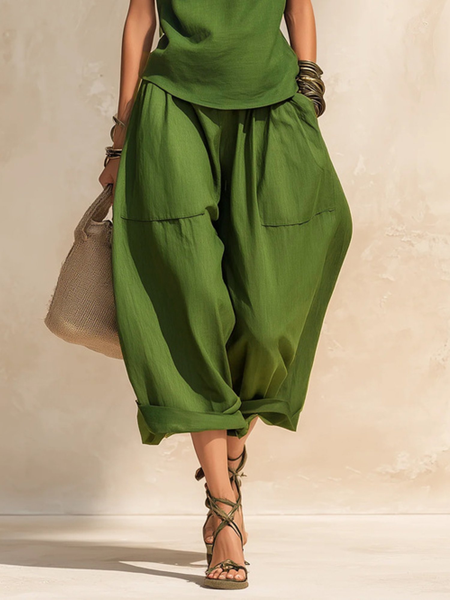 Cotton And Linen Casual Plain Pants