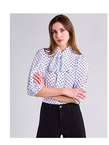White Button Down Shirt With Black Polka Dots