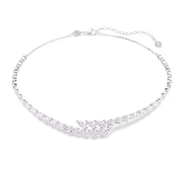 Mesmera necklace, Marquise cut, White, Rhodium plated
