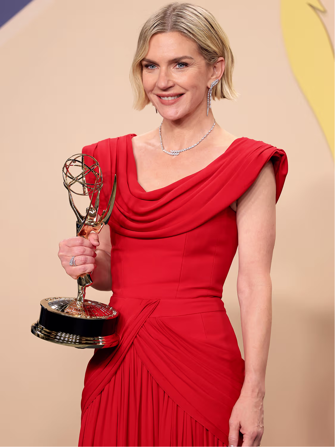 Rhea Seehorn at the Emmy Awards wearing Swarovski jewelry