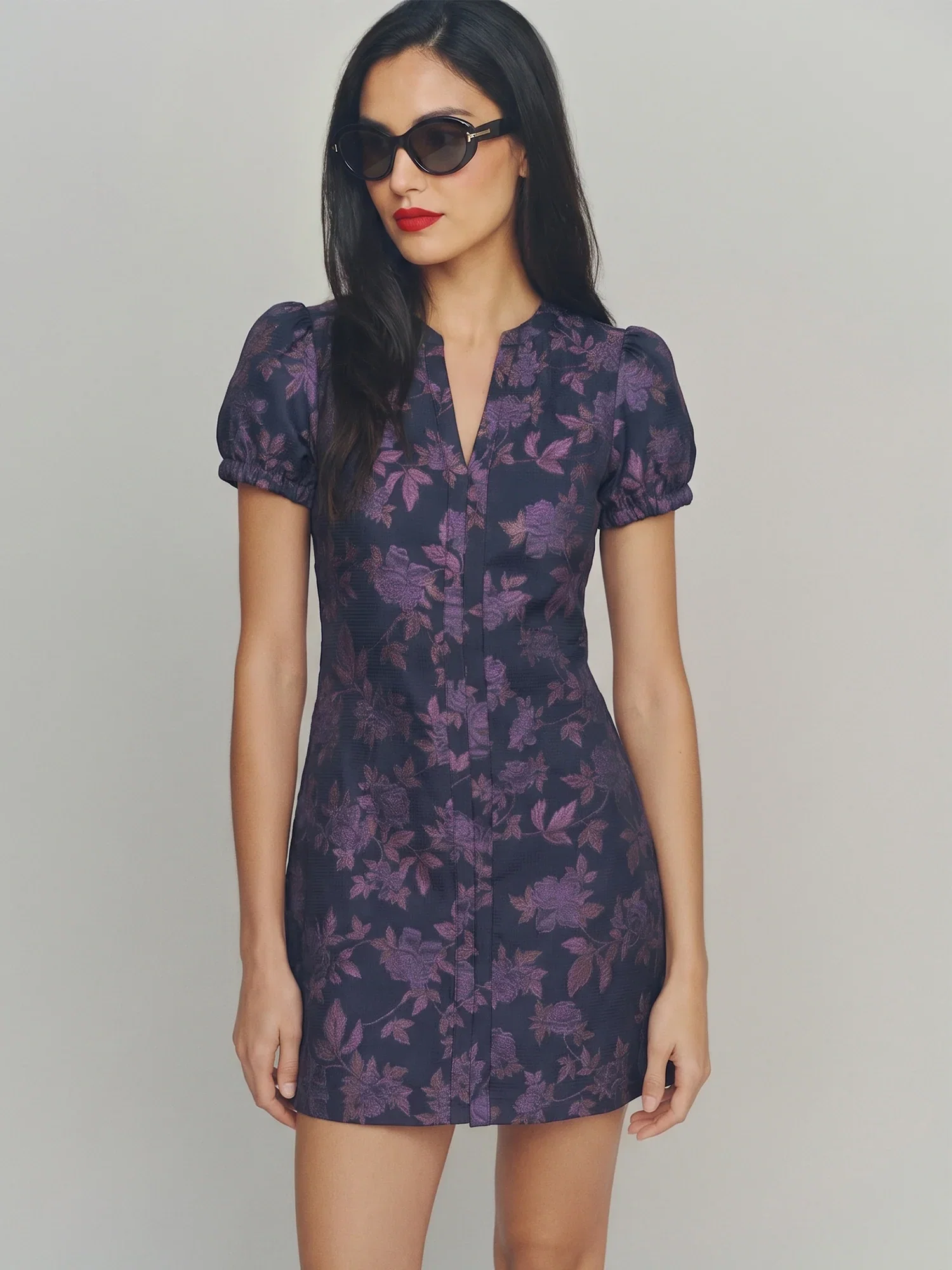 Image of Puff Sleeve Jacquard Mini A-Line Dress