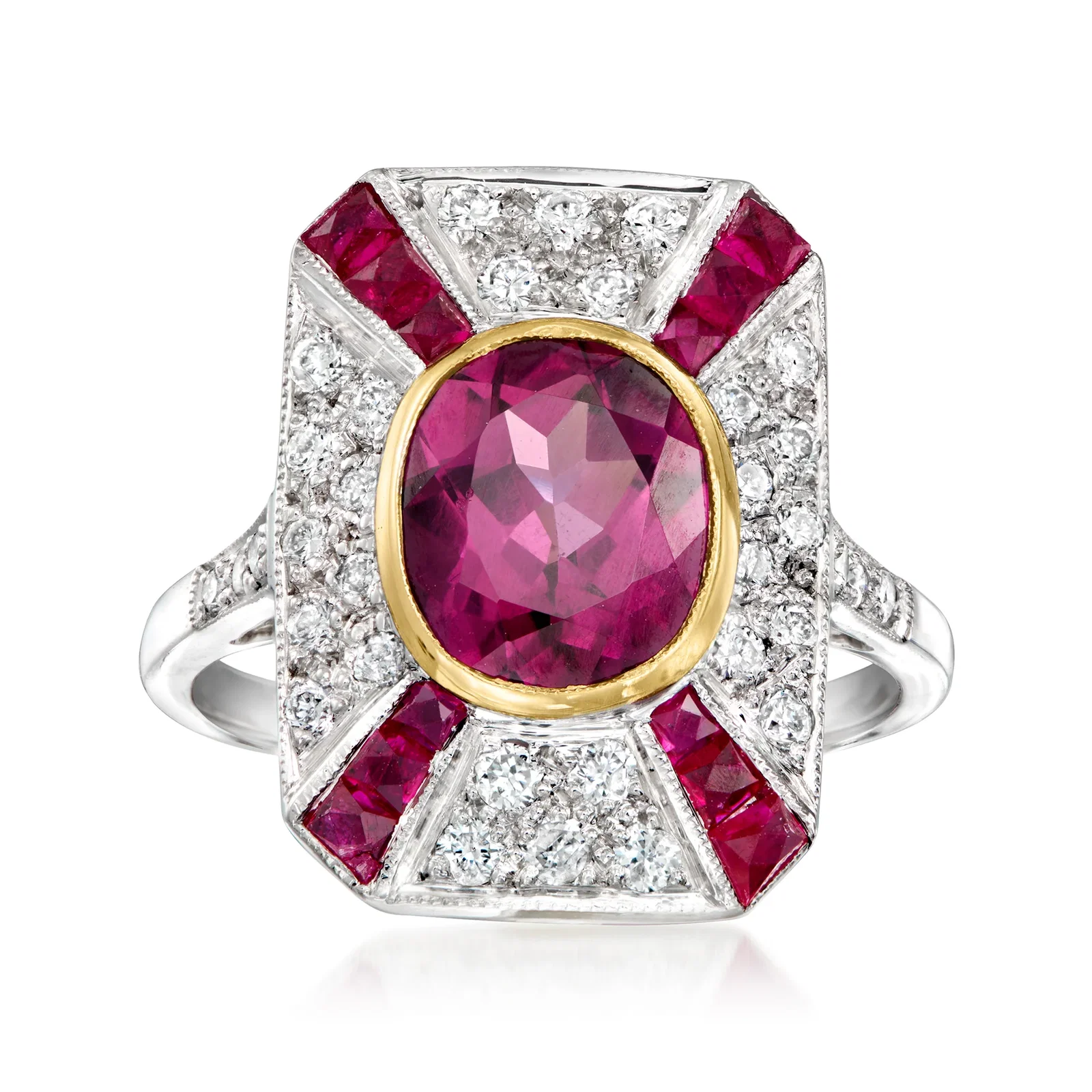 Image of C. 1990 Vintage 2.75 Carat Rhodolite Garnet and .90 ct. t.w. Ruby Ring with .50 ct. t.w. Diamonds in 18kt White Gold. Size 7
