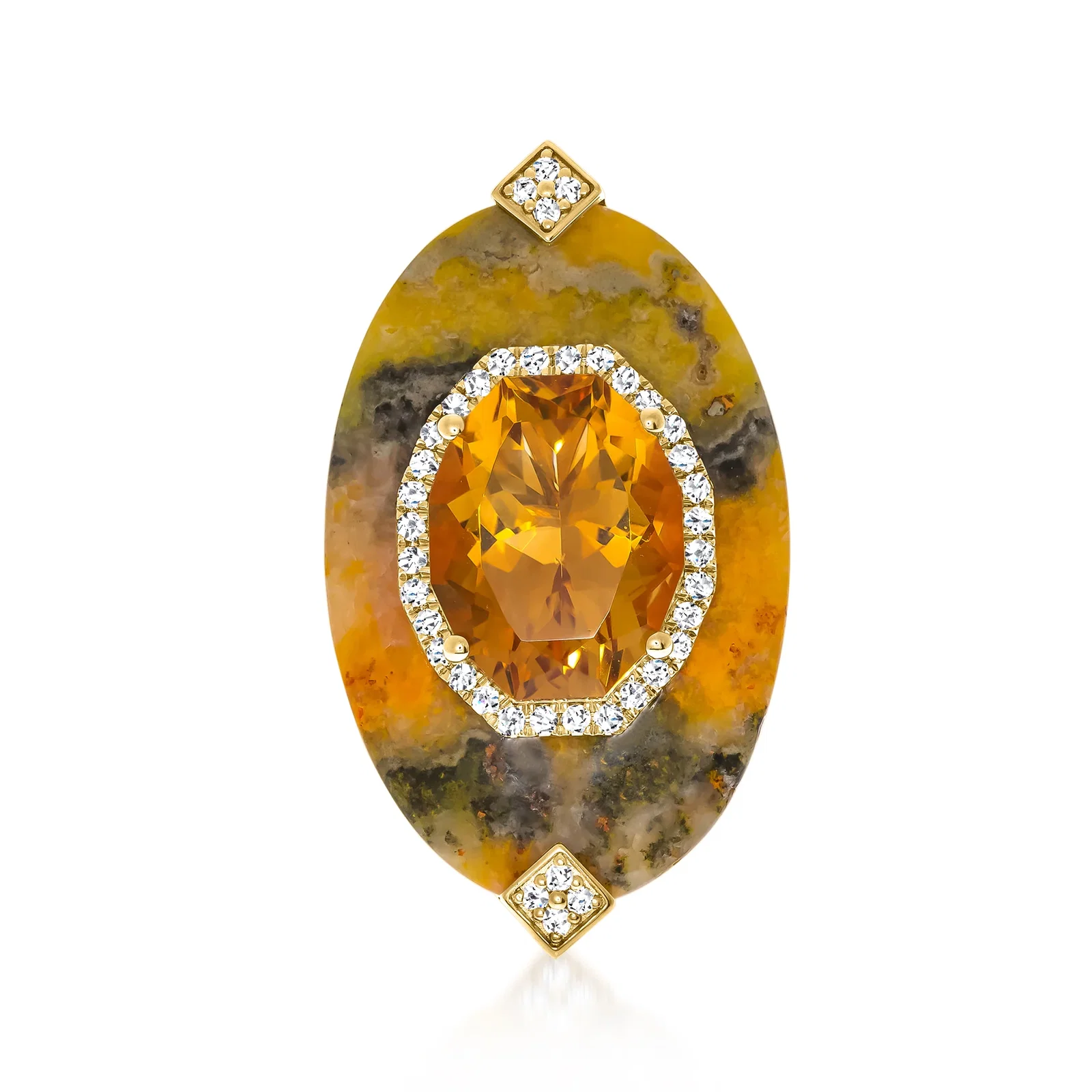 Image of 8.50 Carat Citrine and .33 ct. t.w. Diamond Ring with Bumblebee Jasper in 14kt Yellow Gold. Size 7