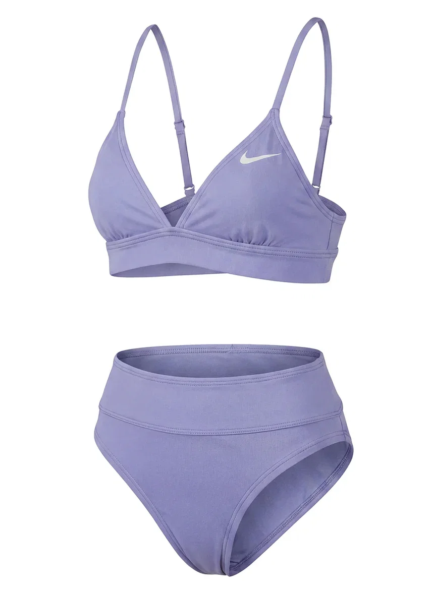 Nike Girls' Solid Essential Triangle Two Piece Bikini Set (Big Kid) - Black / S 