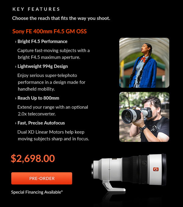 Sony FE 400mm F4.5 GM OSS | Pre-Order