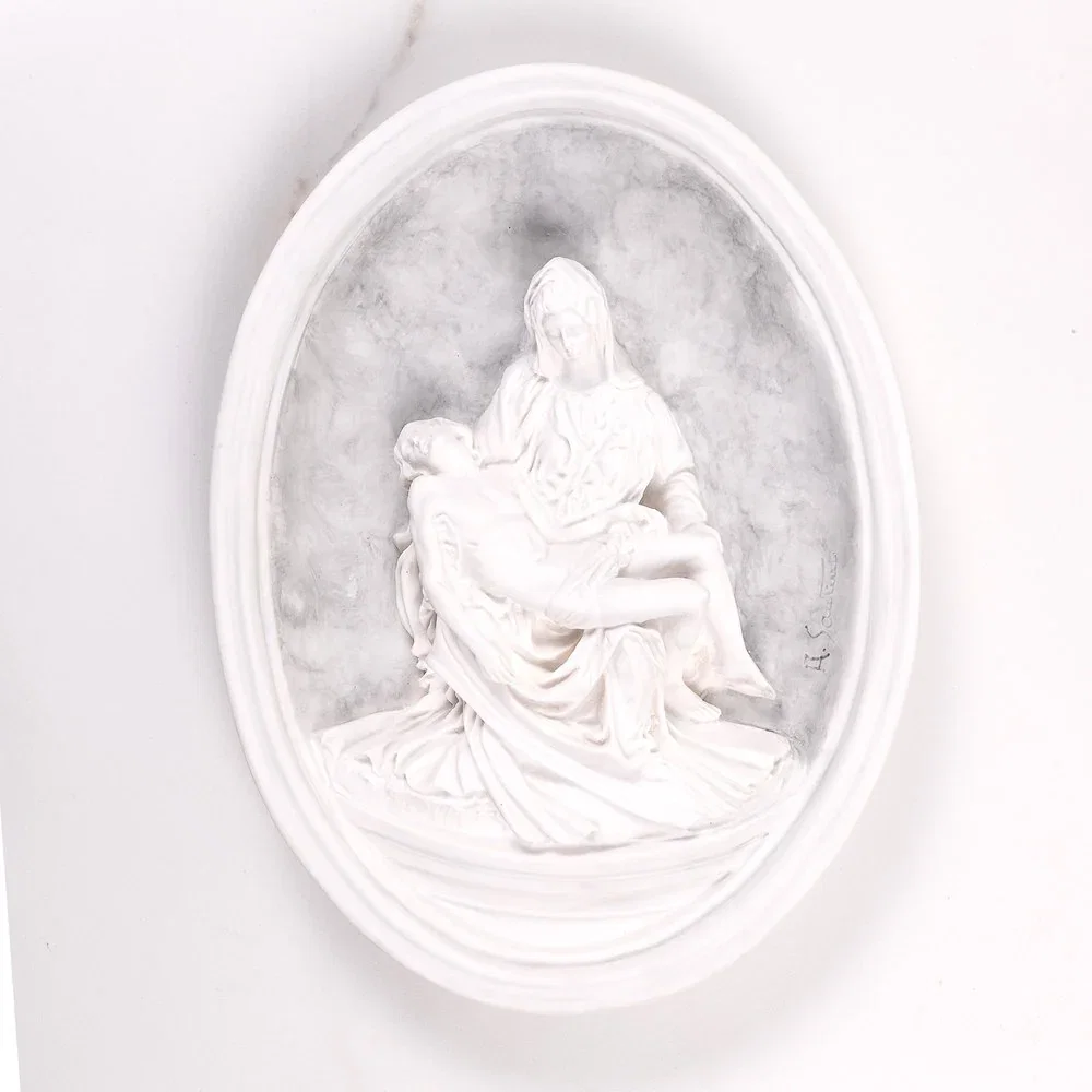 Oval Pieta Plaque with Gray Background - 10.5