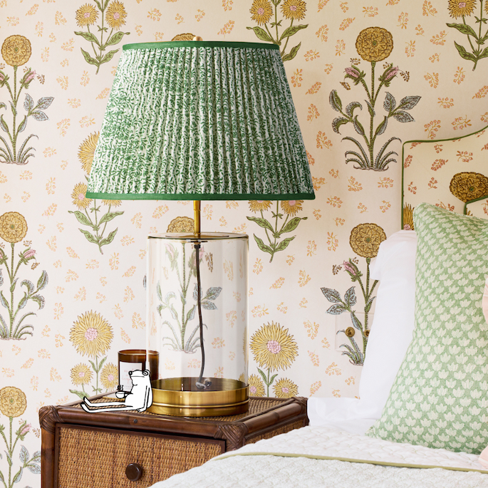 18 inch straight empire shade in emerald 'posy' linen by ellen merchant