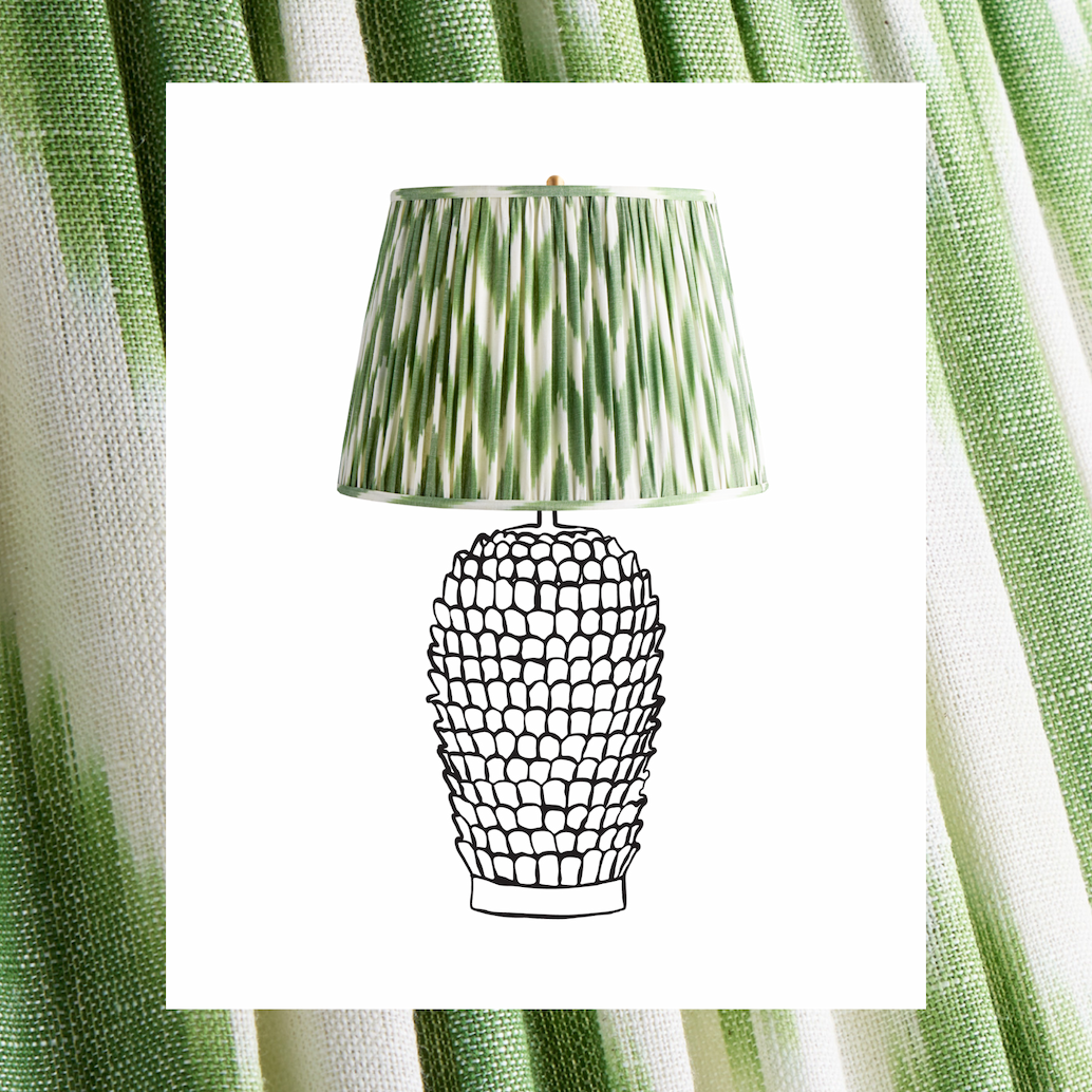 16 inch straight empire shade in woven green zig zag linen ikat